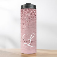 Blush Pink Brushed Metal Glitter Monogram Name