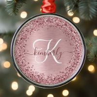Blush Pink Brushed Metal Glitter Monogram Name