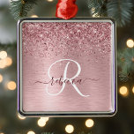 Blush Pink Brushed Metal Glitter Monogram Name Tree Decoration<br><div class="desc">Easily personalize this trendy chic ornament design featuring pretty blush pink sparkling glitter on a blush pink brushed metallic background.</div>