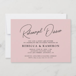 Blush Pink Budget Script Rehearsal Dinner Invitation