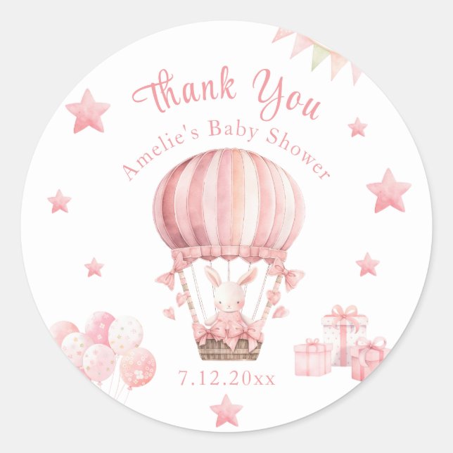 Blush Pink Bunny Baby Shower Thank You Favours Classic Round Sticker (Front)