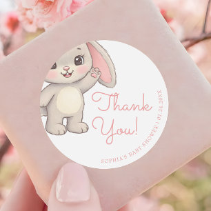 Blush Pink Bunny Girl Baby Shower Thank You Classic Round Sticker