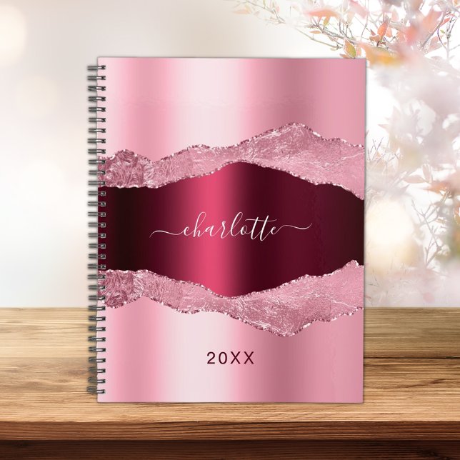 Blush pink burgundy agate marble name 2026 planner (Creator Uploaded)