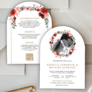 Blush Pink Burgundy Floral Arch Photo Wedding Invitation