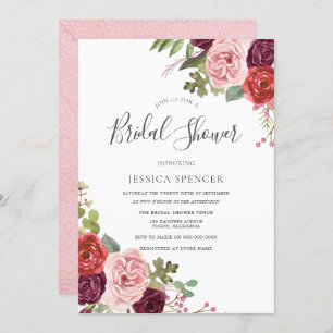 Blush Pink Burgundy Floral Bridal Shower Invite