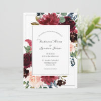 Blush Pink Burgundy Floral Elegant Script Wedding