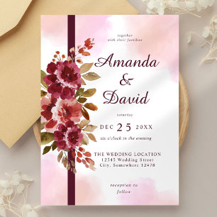 Blush Pink Burgundy Floral Elegant Wedding Invitat Invitation
