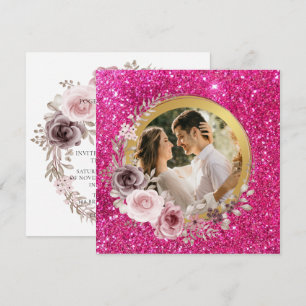 Blush Pink & Burgundy Floral Gold Greenery Wedding Holiday Card