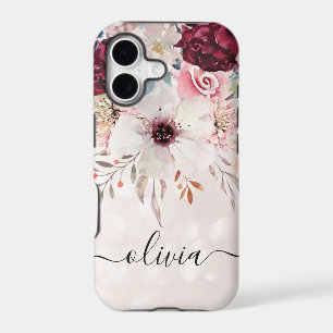 Blush Pink Burgundy Floral iPhone XR Case