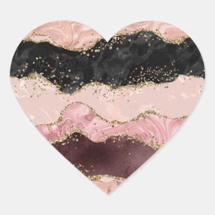 Blush Pink Burgundy Gold Black Glitter Heart Sticker