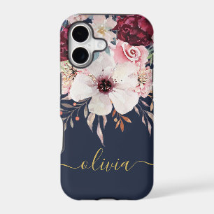 Blush Pink Burgundy Gold Floral iPhone Case