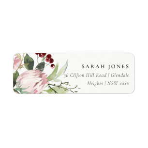 BLUSH PINK BURGUNDY PROTEA FLORAL ADDRESS