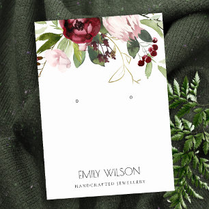 BLUSH PINK BURGUNDY PROTEA FLORAL EARRING DISPLAY BUSINESS CARD