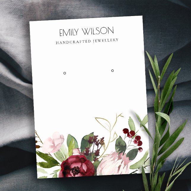 BLUSH PINK BURGUNDY PROTEA FLORAL EARRING DISPLAY BUSINESS CARD (Creator Uploaded)