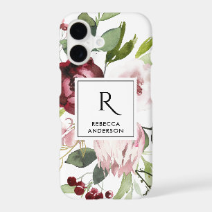 BLUSH PINK BURGUNDY PROTEA FLORAL WATERCOLOR