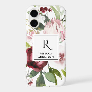 BLUSH PINK BURGUNDY PROTEA FLORAL WATERCOLOR