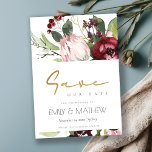 BLUSH PINK BURGUNDY PROTEA FLORAL WATERCOLOR SAVE THE DATE<br><div class="desc">If you need any further customisation please feel free to message me on yellowfebstudio@gmail.com</div>