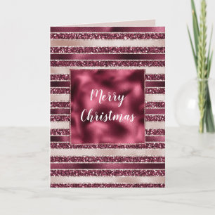 Blush Pink Burgundy Red Glitter Stripes Christmas Card