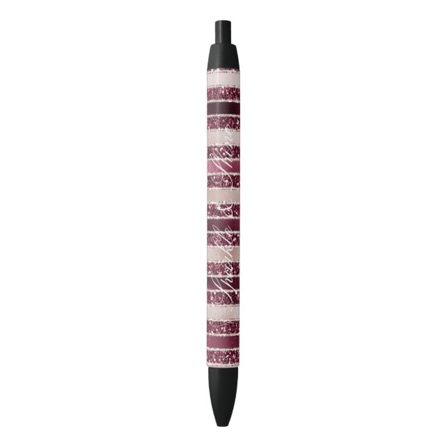 Blush Pink Burgundy Red Rose Glitter Stripes       Black Ink Pen (Front Vertical)