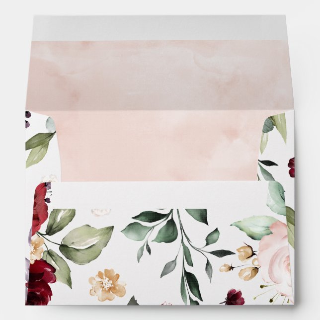 Blush Pink & Burgundy Rose Floral Envelope (Back (Bottom))