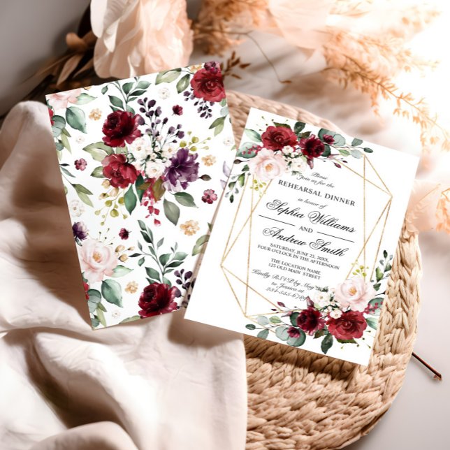 Blush Pink & Burgundy Rose Rehearsal Dinner Invitation (Creator Uploaded)