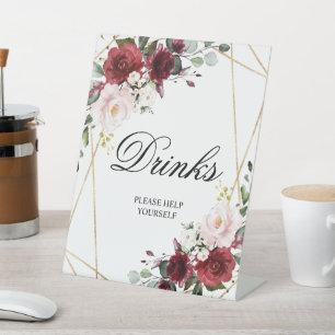 Blush Pink & Burgundy Rose Shower Drinks Sign
