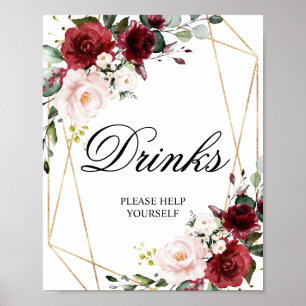 Blush Pink & Burgundy Rose Shower Drinks Sign