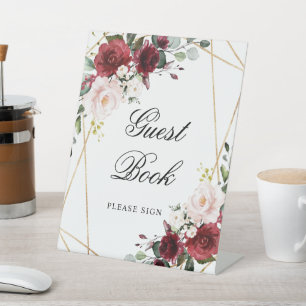Blush Pink & Burgundy Rose Shower Guest Book Sign