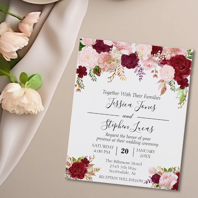 Blush Pink Burgundy Watercolor Floral Romantic Inv (Creator Uploaded)