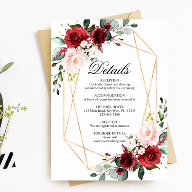 Blush Pink & Burgundy Wedding Details Enclosure Card (Creator Uploaded)