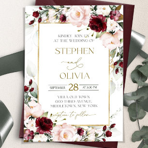 Blush Pink BURGUNDY Wedding Invitation Template
