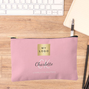 Blush pink business logo name monogram accessory pouch