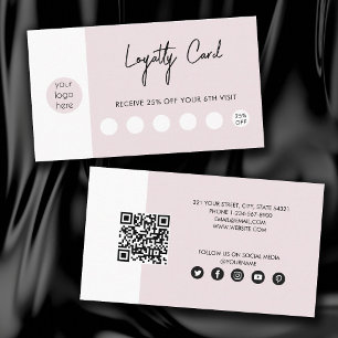 Blush Pink Business Logo QR Code Loyalty  Card