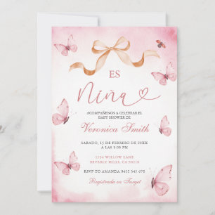 Blush Pink Butterflies Es Nina Baby Shower  Invitation