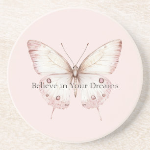 Blush Pink Butterfly Believe in Dreams Coaster