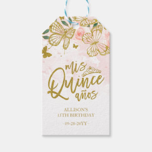Blush Pink Butterfly Floral Quinceanera Party Gift Tags
