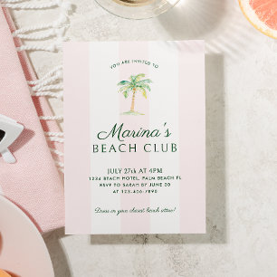 Blush Pink Cabana Stripes Palm Beach Club Birthday Invitation