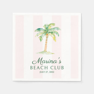 Blush Pink Cabana Stripes Palm Beach Club Birthday Napkin