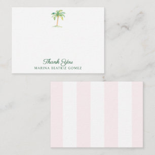 Blush Pink Cabana Stripes Palm Tree Thank You Card