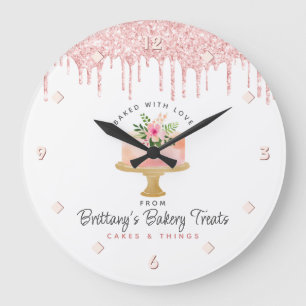 Blush Pink Cake Glitter Drips Menu Price List Chic Large Clock