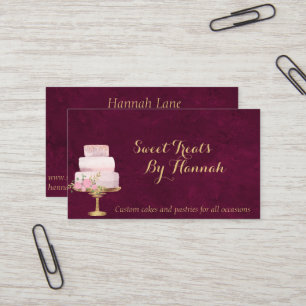 Blush Pink Cake With Florals and Glitter Bakery Business Card
