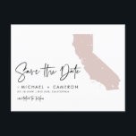 Blush Pink California Map Script Save the Date Announcement Postcard<br><div class="desc">Announce your wedding date to family and friends with this California state theme save the date announcement postcard. It features an illustration of the state of California, simple typography and handwritten script. Personalise by adding names, date, venue and other details. This state of California save the date card is perfect...</div>