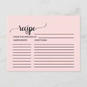 Blush Pink Calligraphy Bridal Shower Recipe Cards