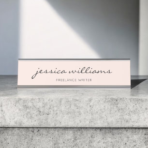 Blush Pink Calligraphy Girly Desk Name Plate