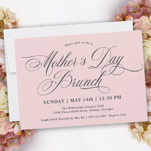 Blush Pink Calligraphy Mother's Day Brunch Invitation