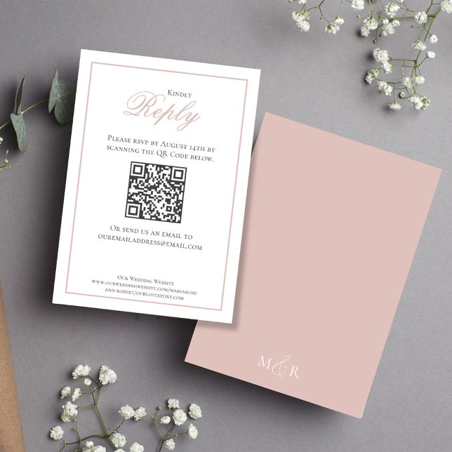 Blush Pink Calligraphy Script RSVP Elegant (Blush pink wedding rsvp card with stylish calligraphy script.)