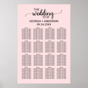 Blush Pink Calligraphy Wedding Seating Chart