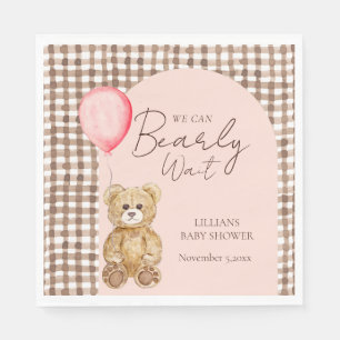 Blush Pink Can Bearly Wait Girl Baby Shower  Napkin
