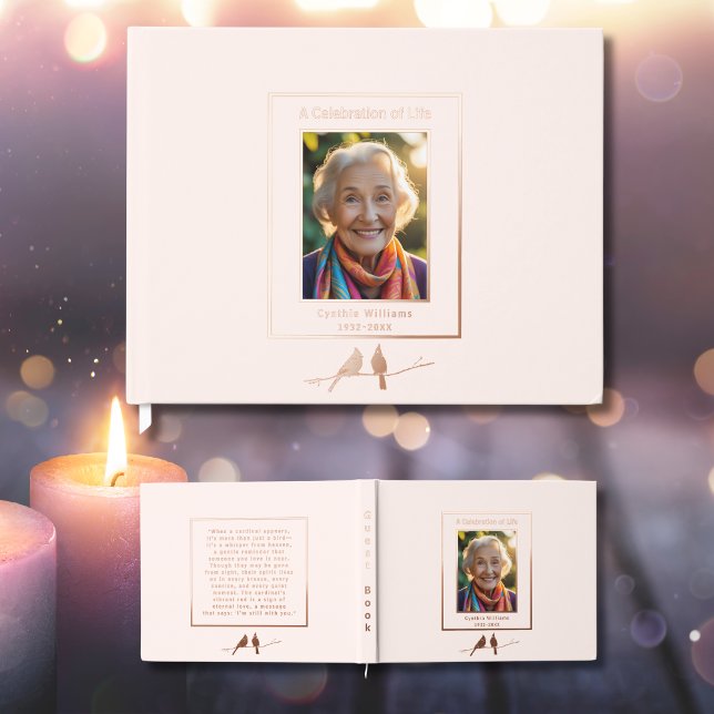 Blush Pink Cardinals Real Foil Funeral Guest Book  (Creator Uploaded)