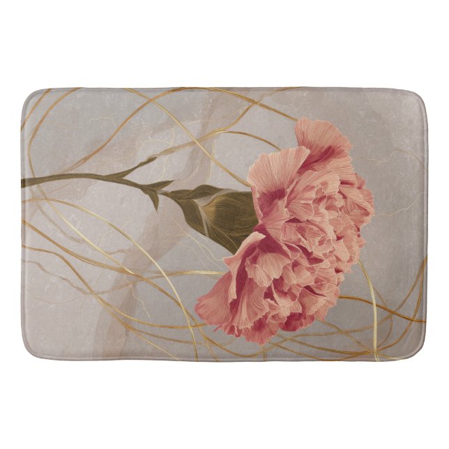 Blush Pink Carnation Floral Gold Bath Mat (Front)